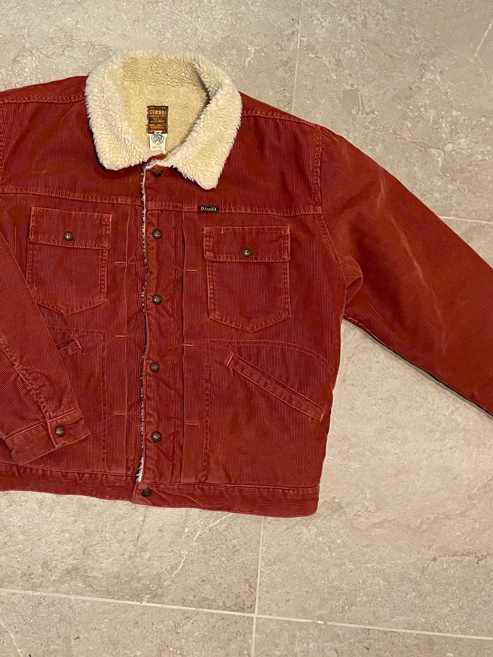 Vintage Diesel Sherpa-Lined Chore Coat in Rust Red